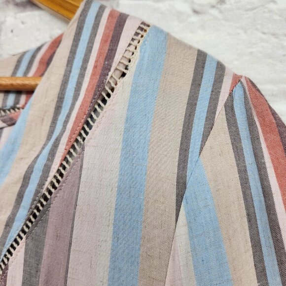 Knox Rose Rayon Linen Blend Boho Squared Neck Striped Summer Dress Sz XXL Flowy - Picture 8 of 13